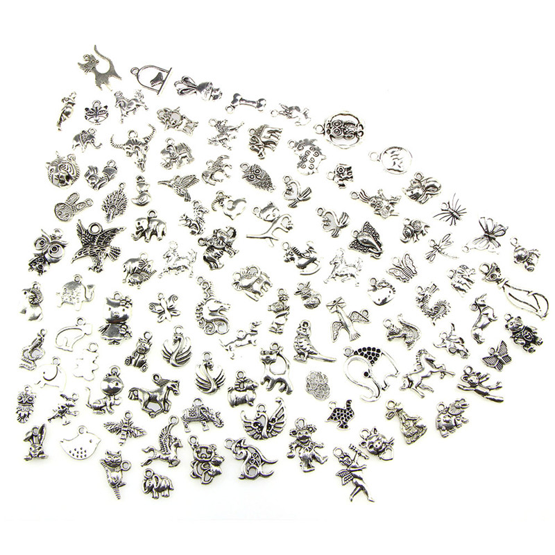 Neue Retro Silber 100 stücke Masse Verlost Mix Tier Charm Anhänger DIY Schmuck