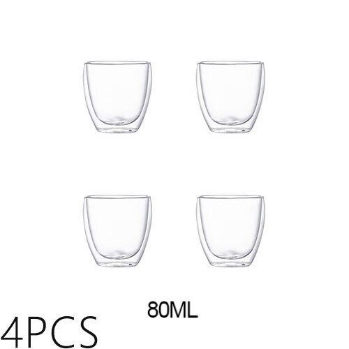 Transparante Glazen Beker Melk Whisky Thee Bier Dubbele Creatieve Hittebestendige Espresso Koffie Beker Cocktail Vodka Wijn Mok Drinkwar: 80mlx4