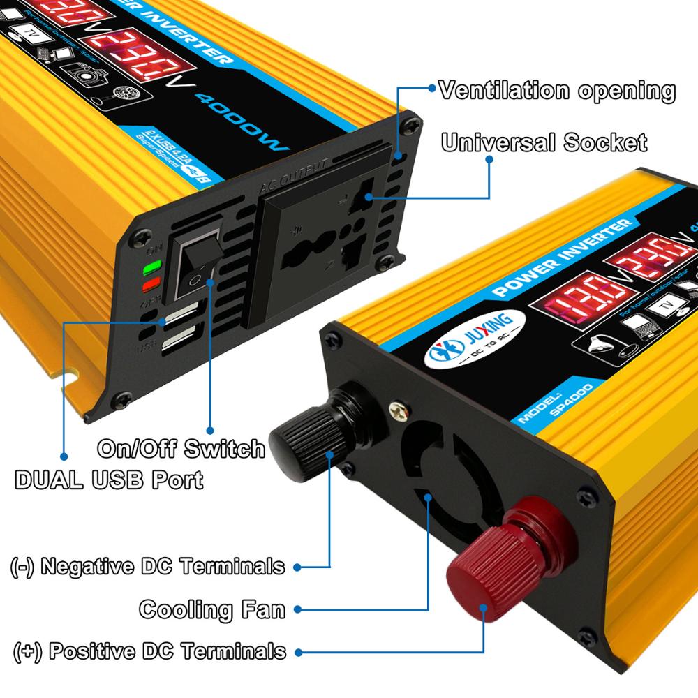 JUXING Power Inverter 300W - DC 12V til AC 110V/220V - Dobbelt Digital Skjerm - 2x USB