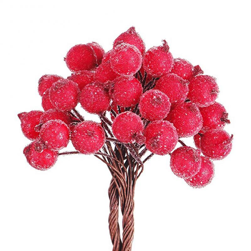 40 st mini jul skum frostat frukt konstgjord levande röd järnek bär blomma heminredning bord hushålls dekoration vacker: Röd