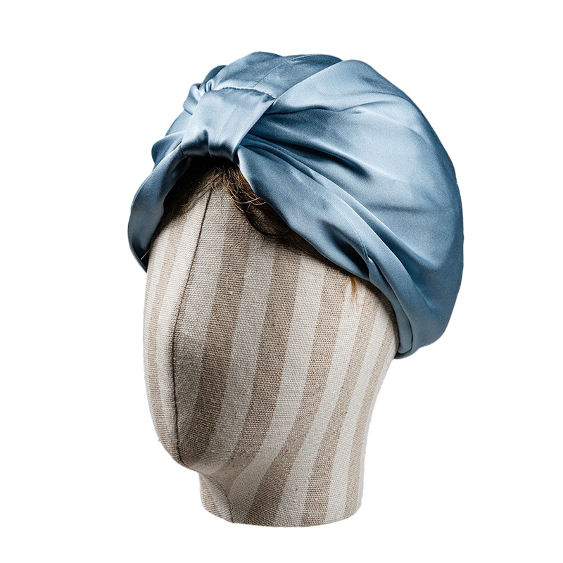 Luxury 100 Mulberry Silk Hair Bonnets For Women 19 Momme Pure Silk Turban For Sleeping Cap Double Layer Silk Curly Hair Headwrap: blue