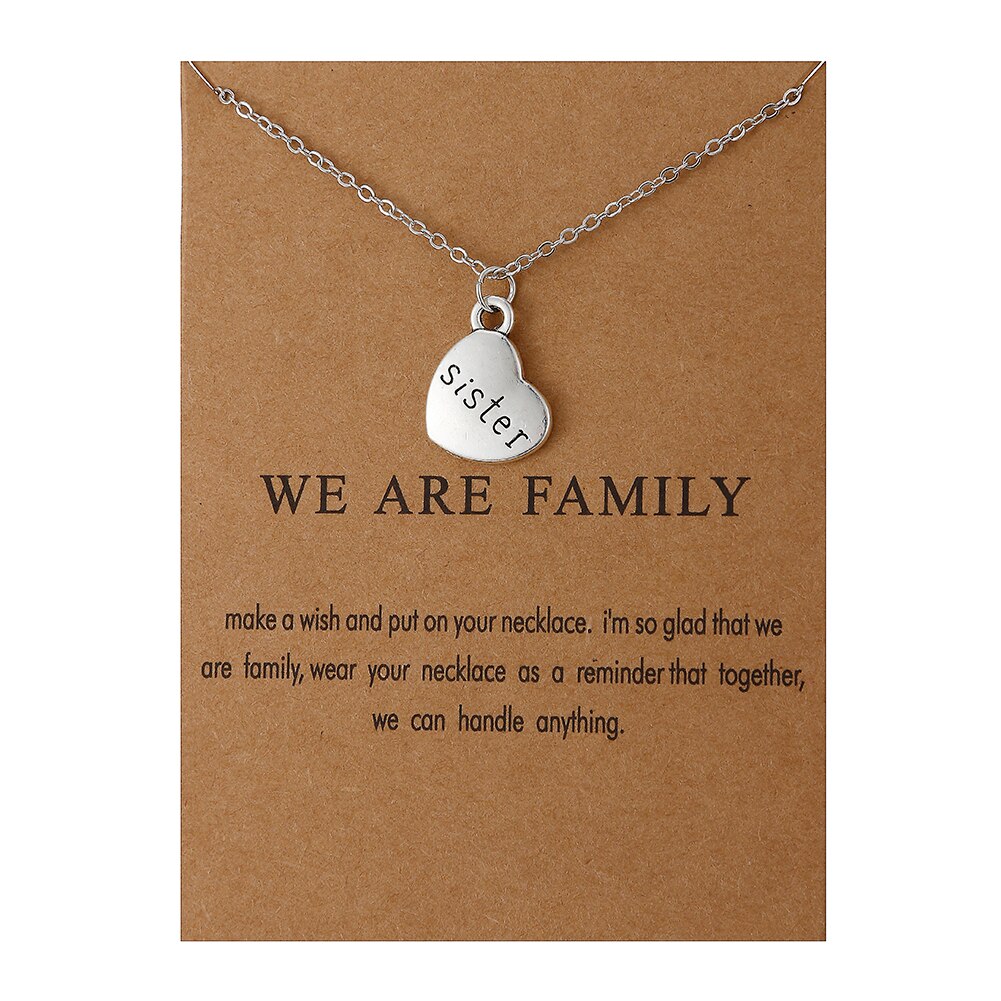 Heart Love We Are Family Tree Dad Mom Sister Members Alloy Pendant Necklace Jewelry: gold card sister