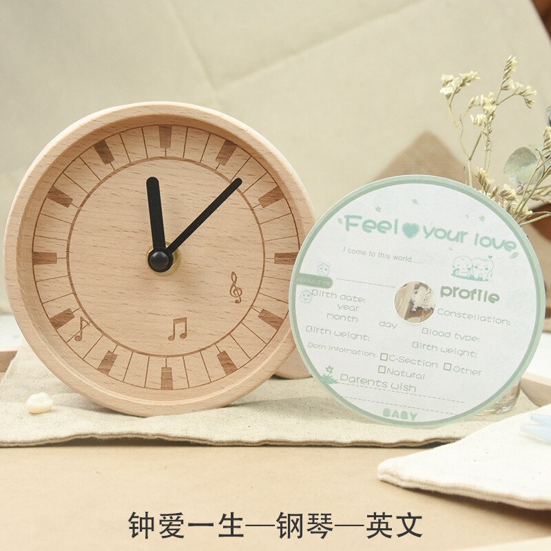 Ya wu horloge en bois fille et garçon bébé Lanugo bébé dents boîte enfants anglais japonais foetus cheveux dents boîte de rangement: Piano English