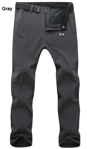 MAZEROUT Man Winter Waterproof Fishing Trekking Softshell Fleece Outdoor Hiking Pants Travel Camping skiing Warm Trousers 3XL P5: Gray / S
