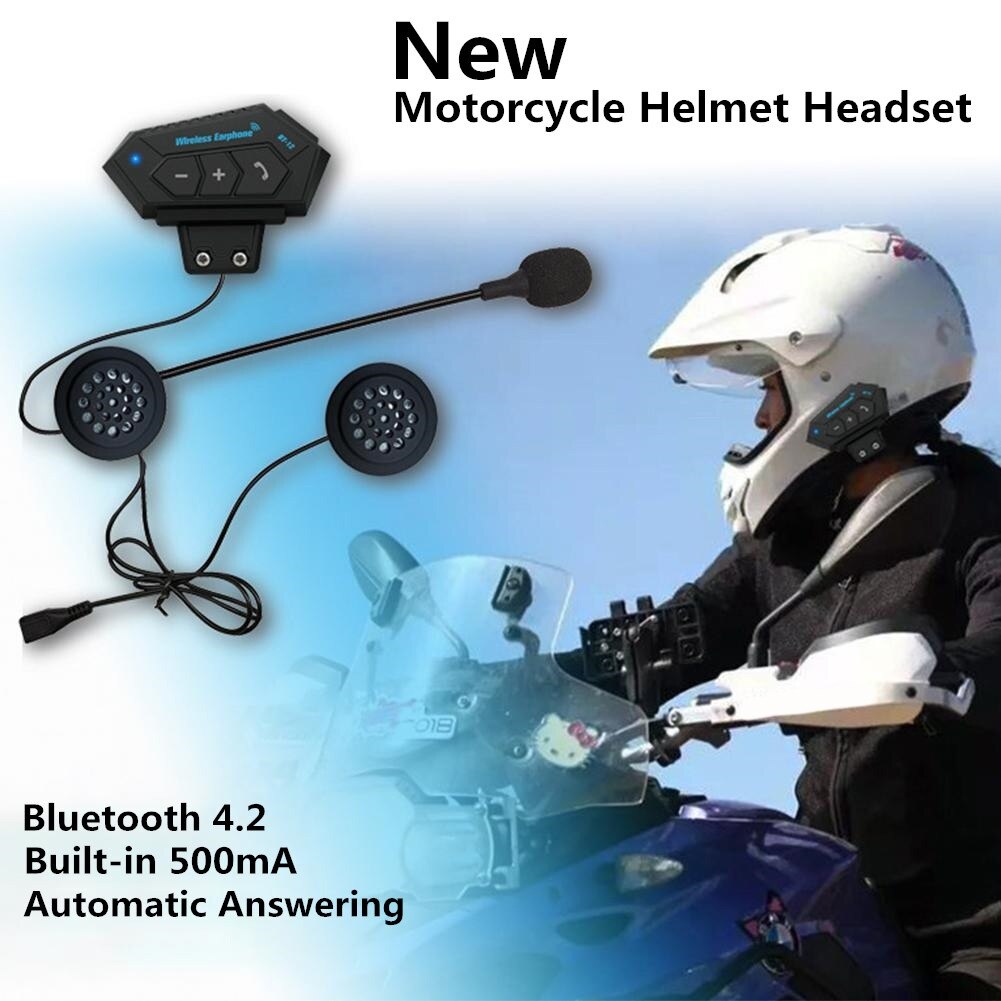 BT12 Bluetooth Motorhelm Headset Draadloze Handsfree Stereo Oortelefoon Motorhelm Hoofdtelefoon MP3 Speaker