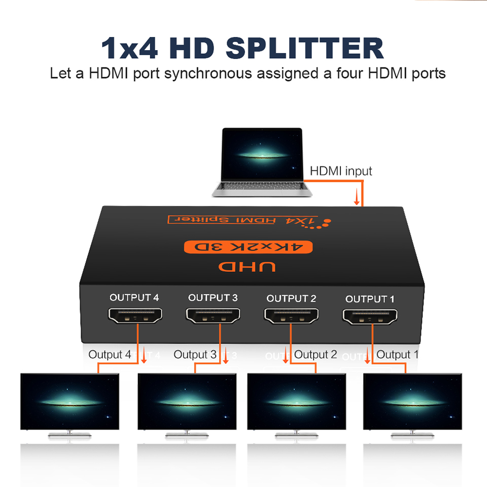 4 K HDMI Splitter Full HD 1080 P Video HDMI Switch Switcher 1 in 2 1 in 4 out HDMI versterker Dual Display Voor HDTV DVD PS3 Xbox