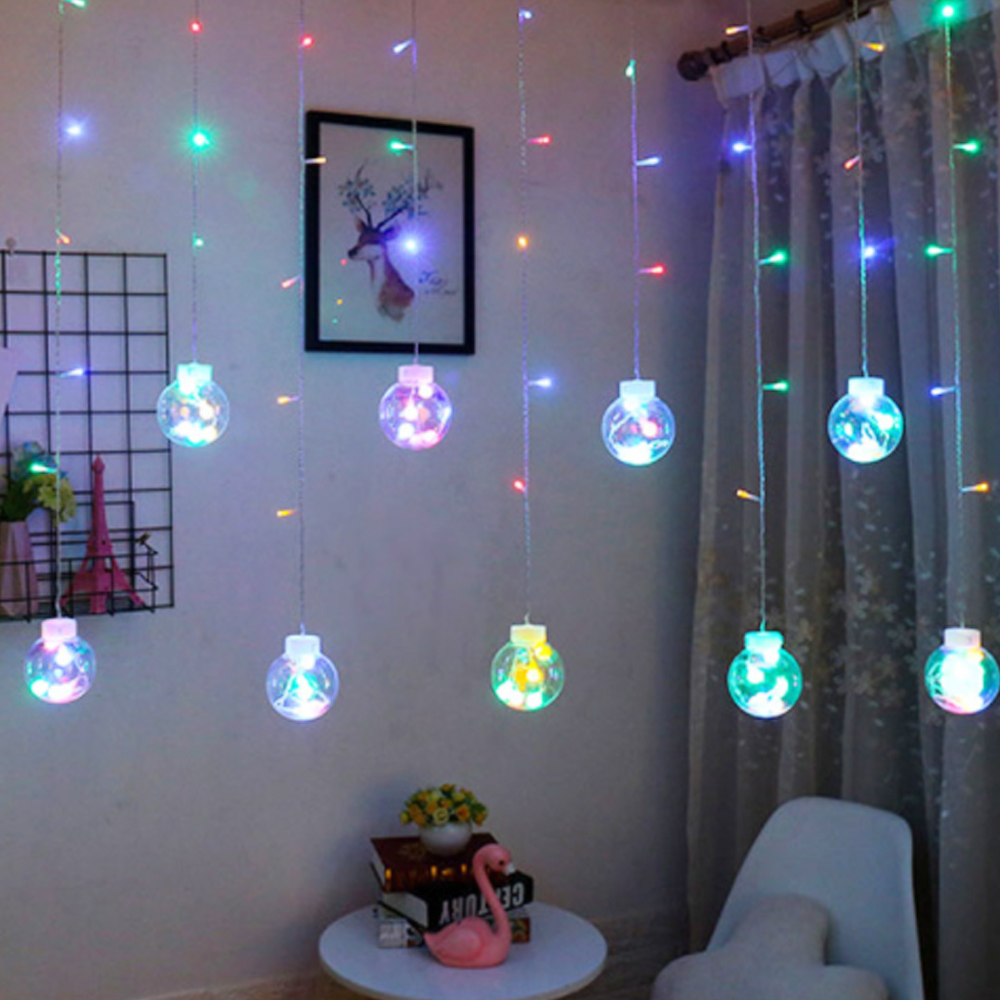 AC220V 12PCS 8 Flashing Modes LED Wishing Ball Curtain Light Shopping Mall Family Restaurant Christmas Decorations Lights: Multicolor