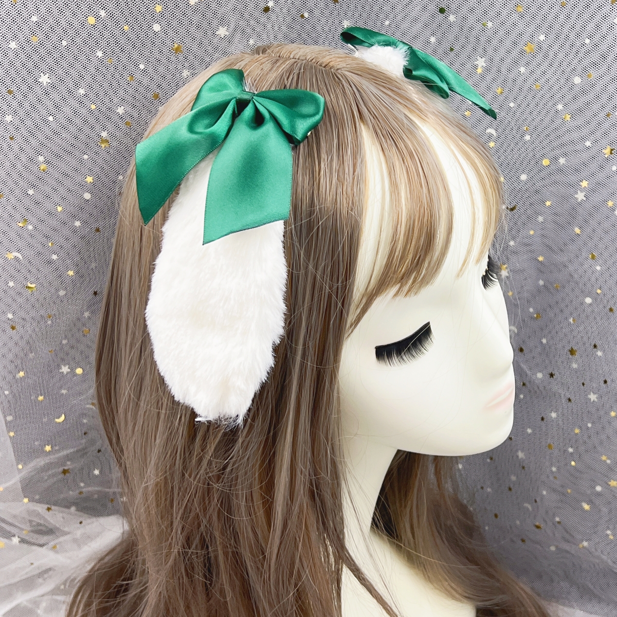 Rabbit Bunny Plush Lop Ears Kawaii Hair Clip Cute Hairpin Ribbon Bowknot Lolita Cosplay Women Girls Hair Accessories: PURPLE