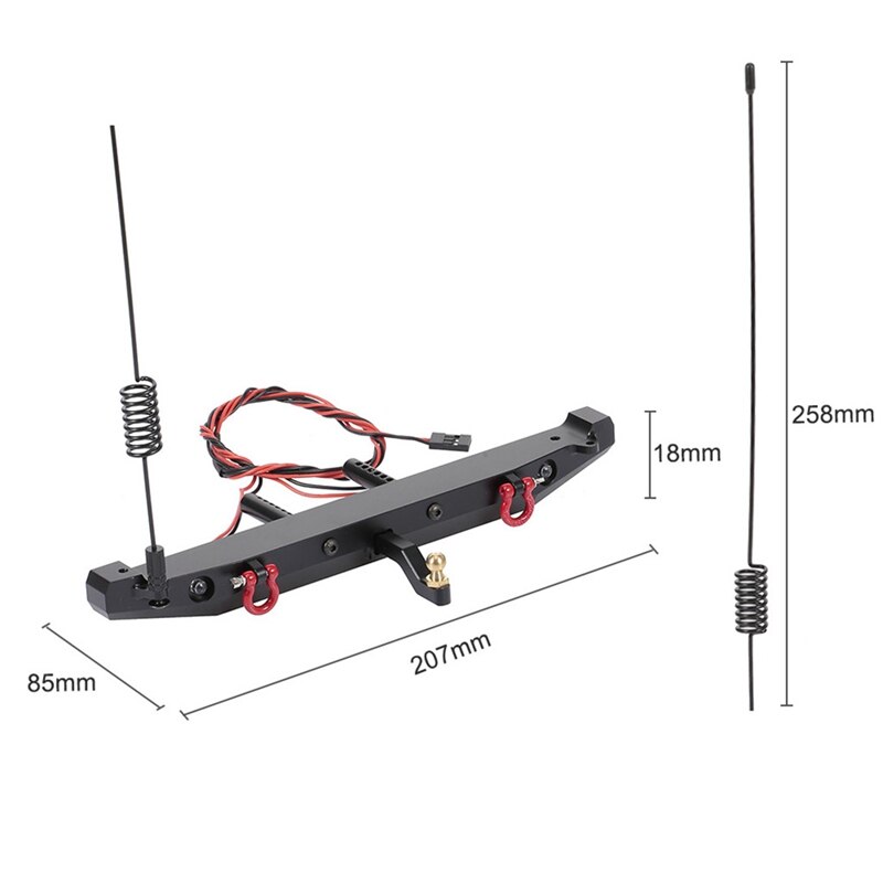 Paraurti posteriore in metallo con gancio di coda dell&#39;antenna a LED per auto cingolata 1:10 RC TRAXXAS TRX4 Axial SCX10 90046