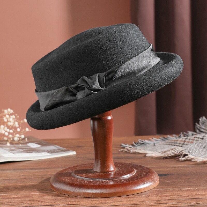 Chapeau Noir En Feutrine Ancien Pour Femme - Taille Unique Occasion