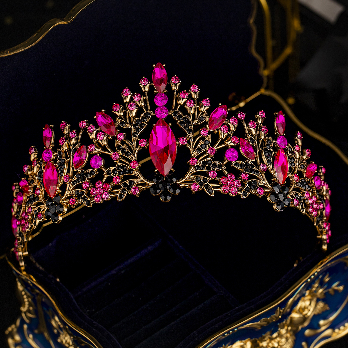 Luxo cristal strass coroa para mulheres, artesanal tiara, clássico, princesa, acessórios de cabelo para ocasiões importantes, moda: Vermelho