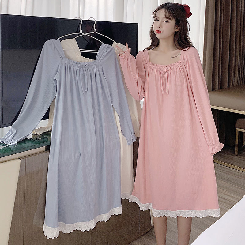 Camicia da notte bianca indumenti da notte signora primavera autunno manica lunga camicia da notte donna allentata camicie da notte principessa confortevole W49