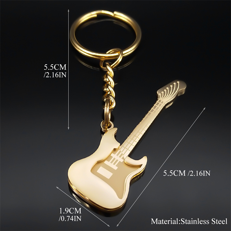 Llavero Musical de guitarra Goth Rock Y2k para mujeres y hombres, llavero con dije de bolsa de música estética negra de acero inoxidable, llaveros de joyería