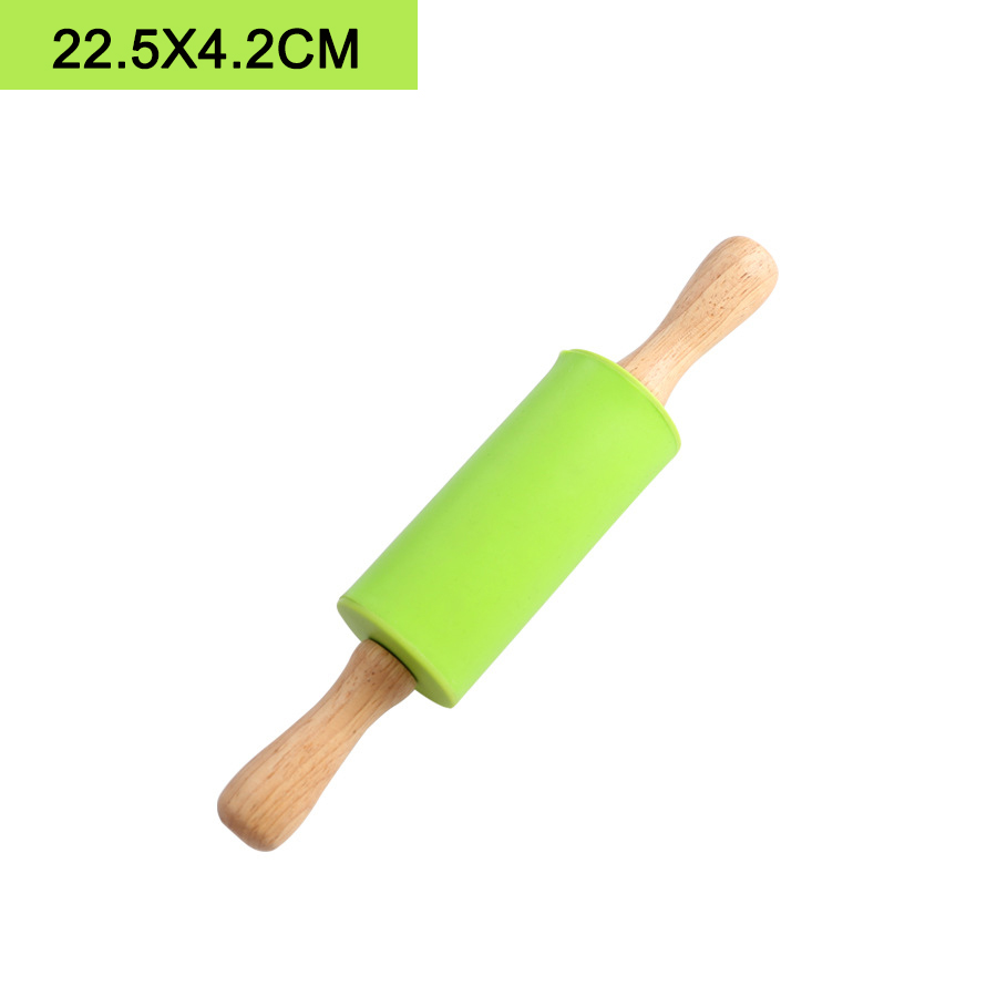 Non-Stick Wooden Handle Pin Pastry Dough Flour Roller Silicone Rolling Pin Kitchen Baking Cooking Tools Christmas Rolling Pin: Pink