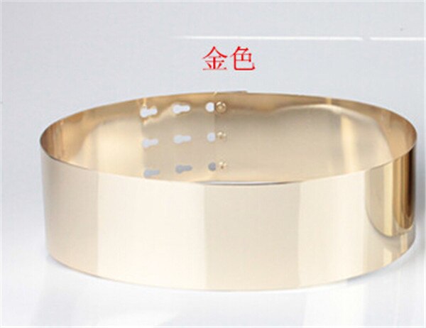 1 pieza/lote, cinturón de 7cm de Metal con espejo metálico, cinturones de vestido para mujer, cinturones de , cinturones Punk, dorado y plateado: Gold
