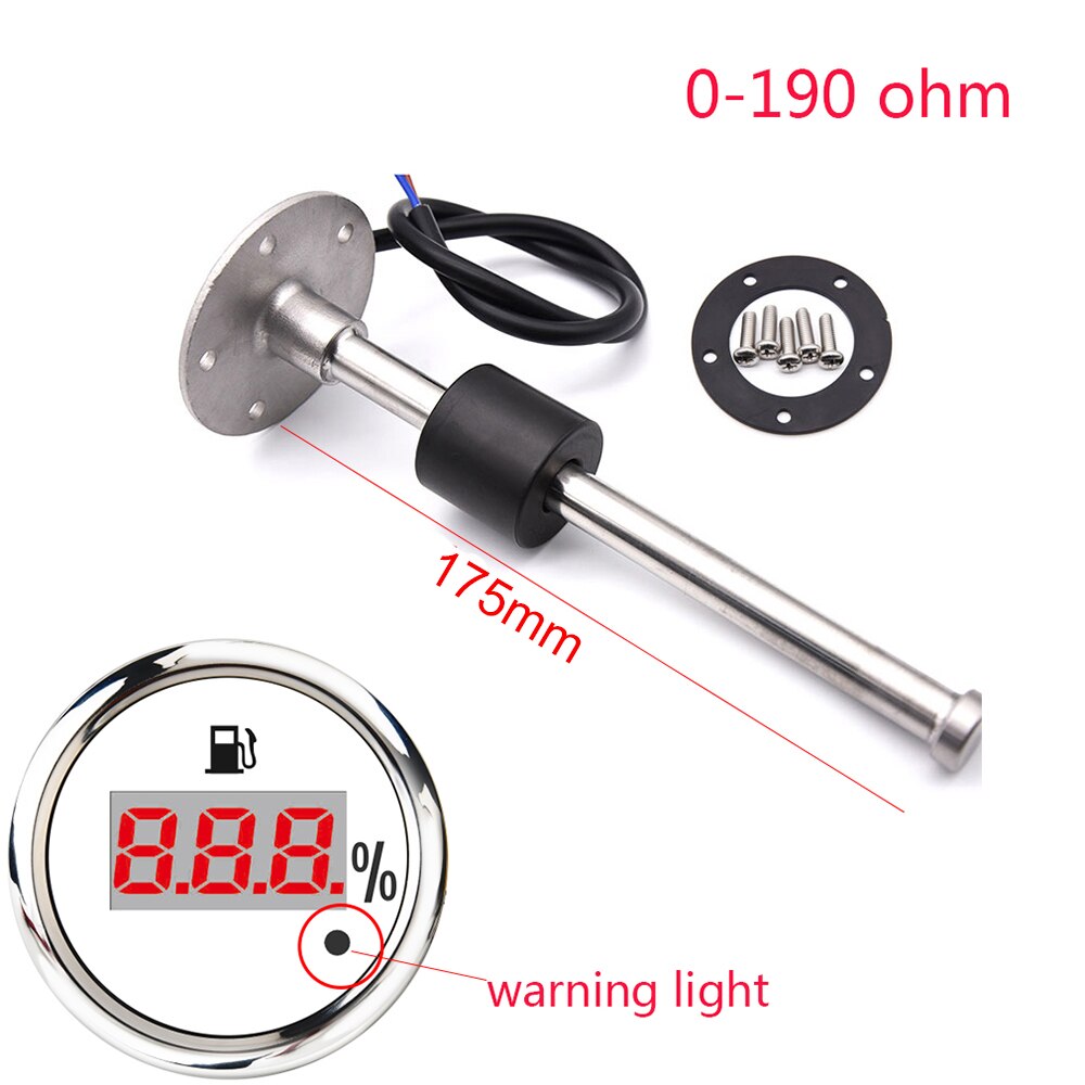 100% Digital 52MM Fuel Level Gauge Warning Light Oil Tank Indicator Marine Fuel Level Sensor 125mm 150mm 200mm 250mm 400mm 500mm: 175MM WS 0-190ohm