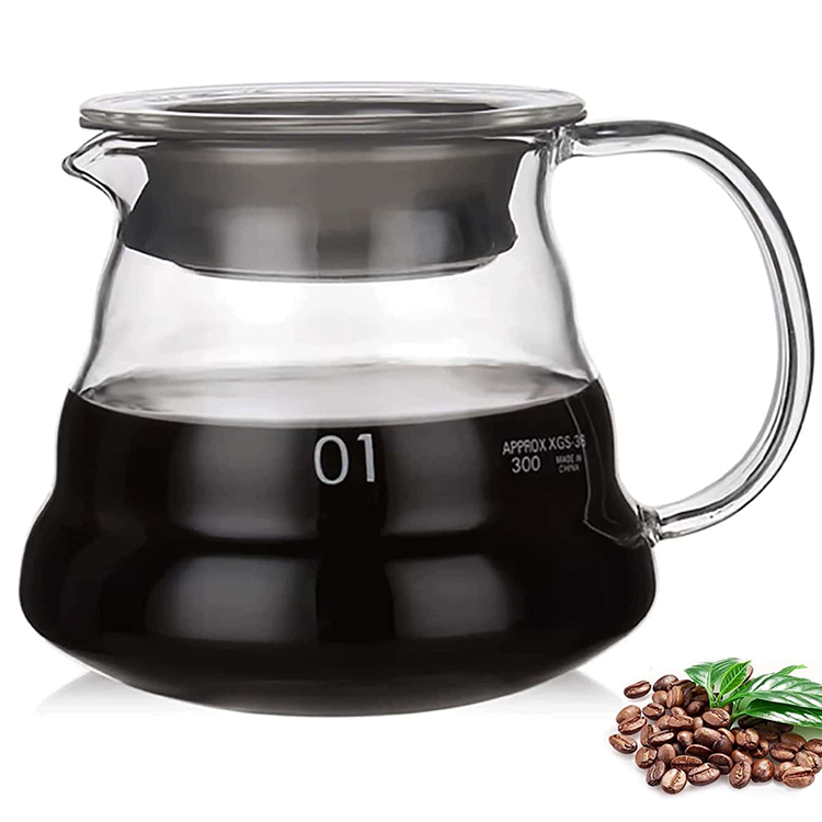 Kaffeekaraffe aus klarem Glas, rautenförmige Kaffeekanne mit wiederverwendbarem Kaffeefilterbecher, Standard-Kaffeekanne aus Glas: Dunkelgrau