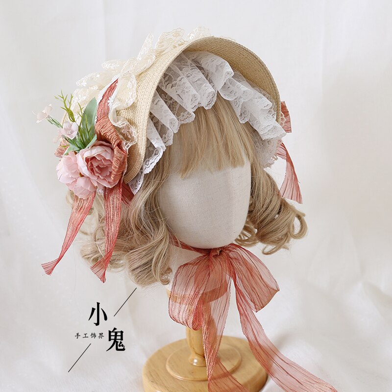 Multi-Color Lolita Flower Flat Hat Top Hat Flower Wedding Tea Party Pastoral Straw Hat Lace Han Yang Eclectic Summer: Silver