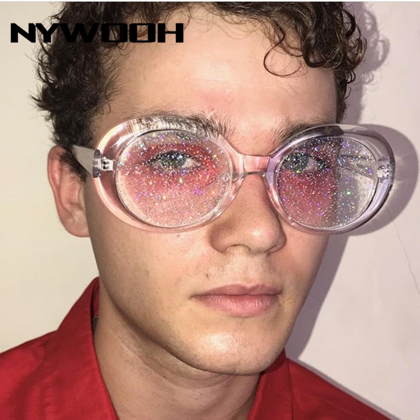NYWOOH Oval Sunglasses Women Colorful Candy Clear Sun Glasses Men Sequin Red Pink Eyewear Kurt Cobain Glasses Clout Goggles