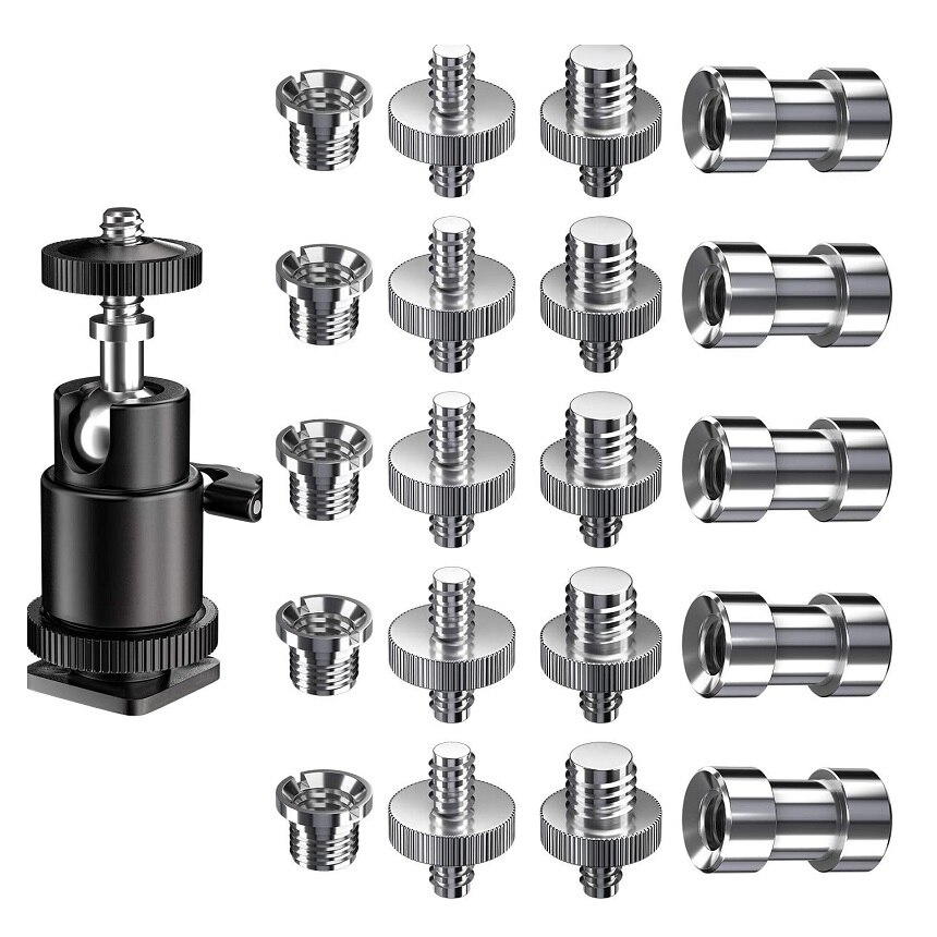 Camera Screw 1/4" and 3/8‘’ Converter Threaded Screws 1/4" Shoe Adapter Mount Camera Ball Head Set for Camera Tripod Light