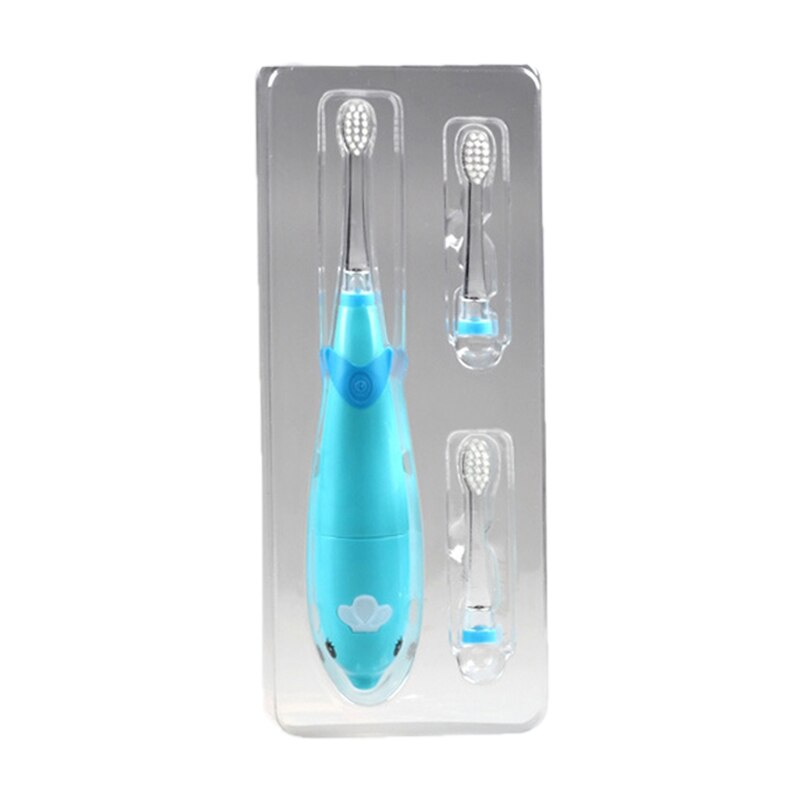 Kids Sonic Toothbrush Electric Brush Waterproof Musical Dolphin Shape LED Light 2 Minutes Remind Dental Care for 3-12 Ages Kid: Blue