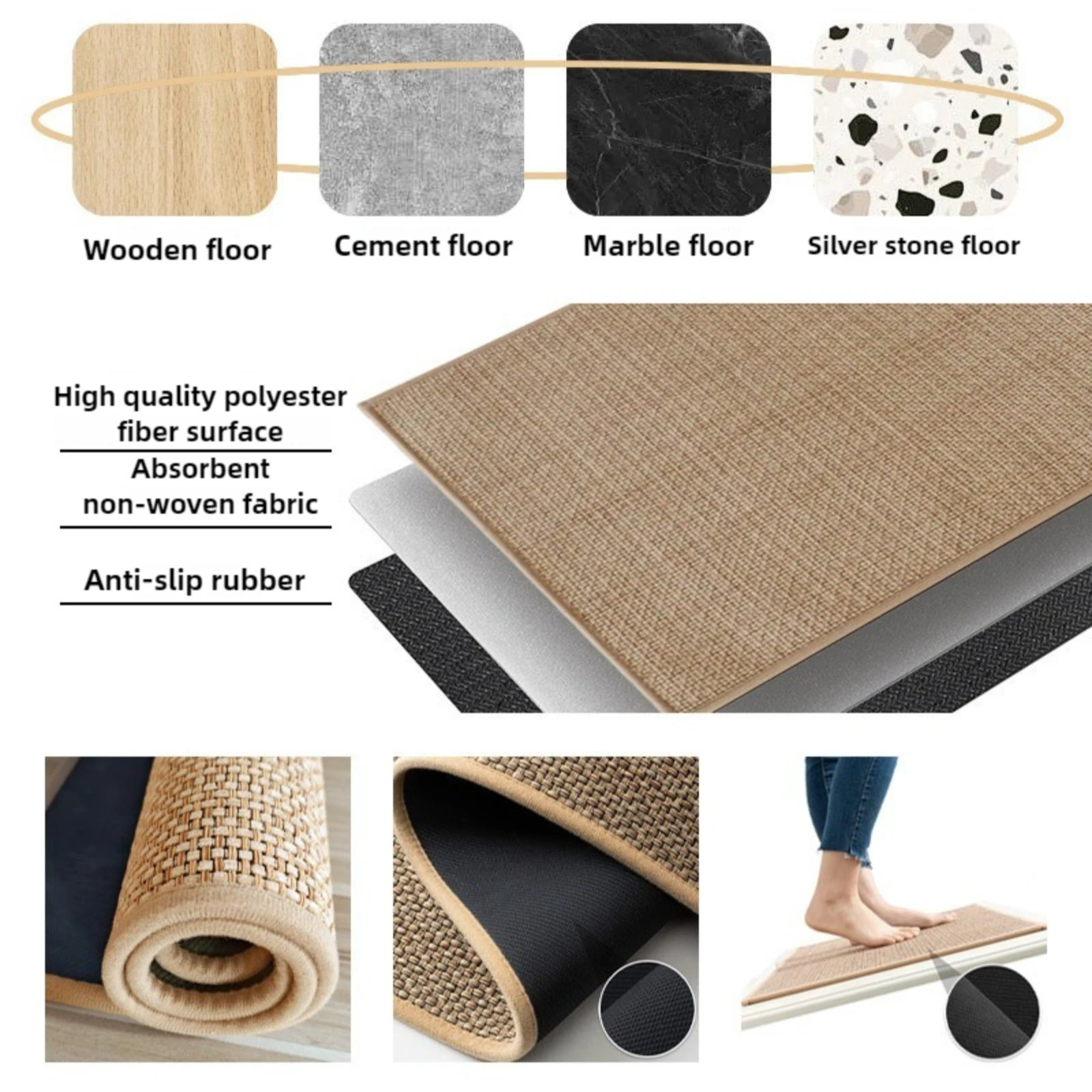 1PC Kitchen Weave Mats Anti-slip Washable Absorbent Runner Rugs Durable for Floor Bathroom Laundry Room Carpet Home Decorations