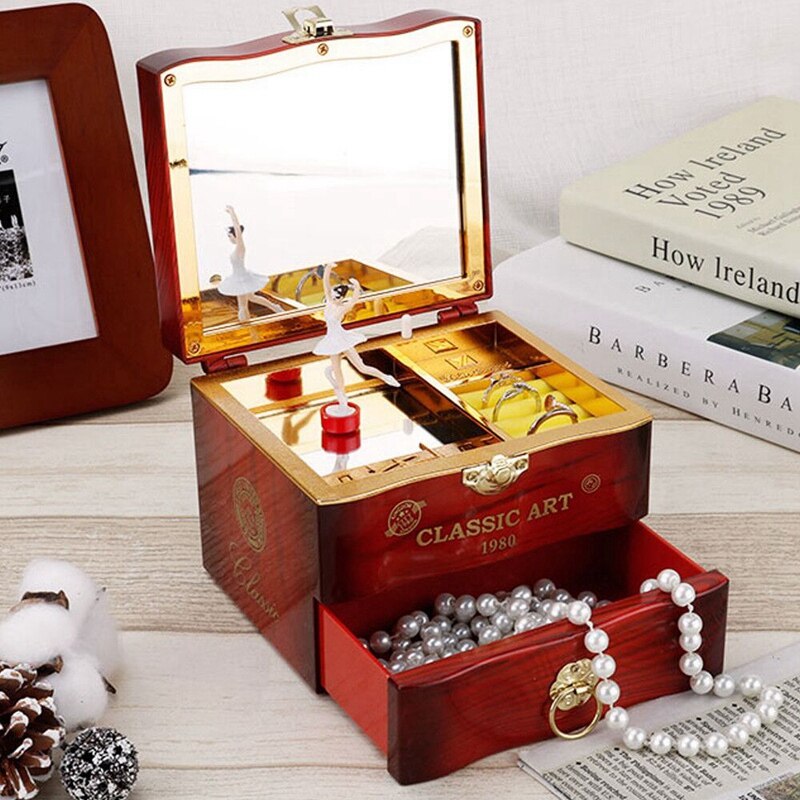 Caja de música bailarina caja para joyas de plástico niñas carrusel mano manivela caja de música mecanismo