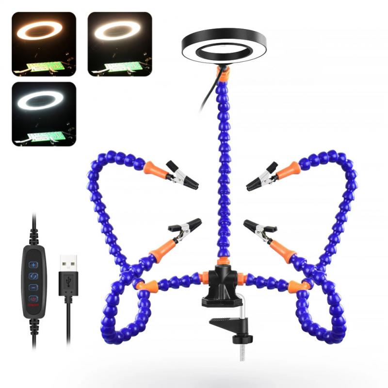 Welding Desk Clip PCB Soldering Holder 3X Magnifier With LED Light Welding Helping Hand Flexible Arm Soldering Hand Tool Clamp