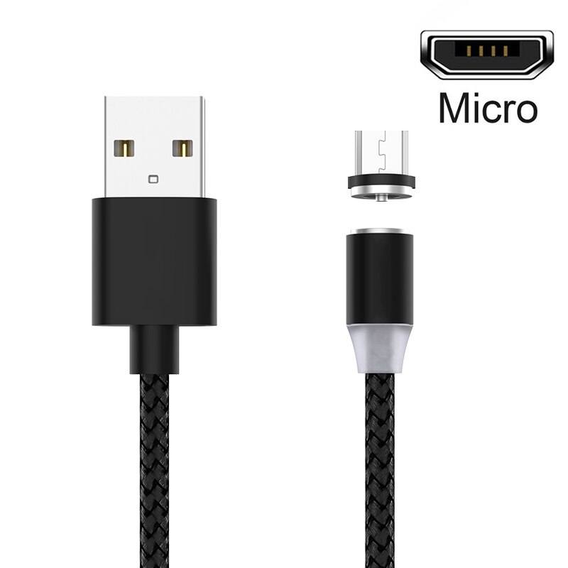 Fast Charging Type C Cable LED 2A Magnet Mini USB Cable Charger Data Mini Micro 2M Mobile Phone for Xiaomi 1M PC Computer: black / 2m