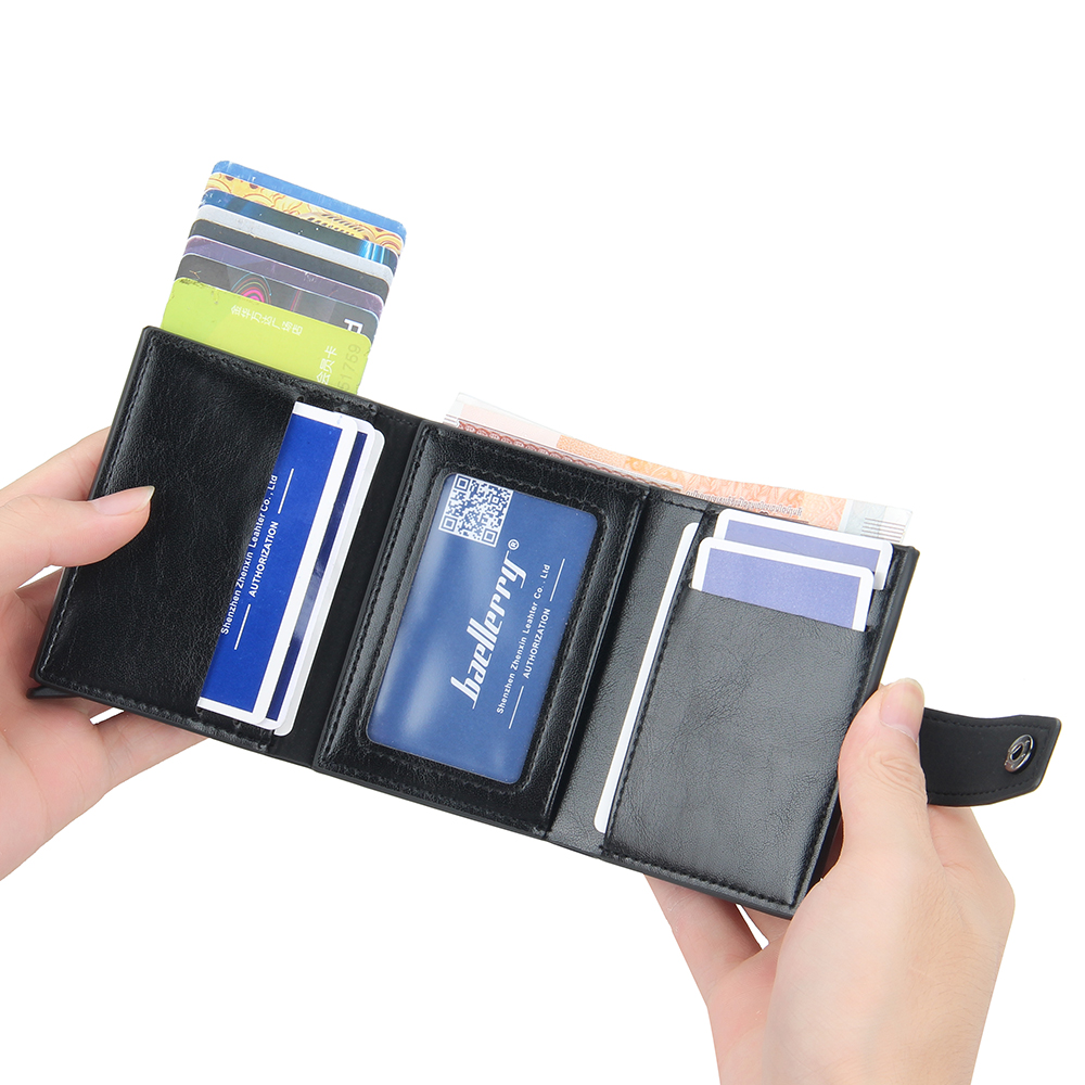 Antitheft Rfid Credit Card Holder Wallets Men Leather Aluminum Box Metal Male Purse Bag Small Cardholder Case Minimalist Wallet