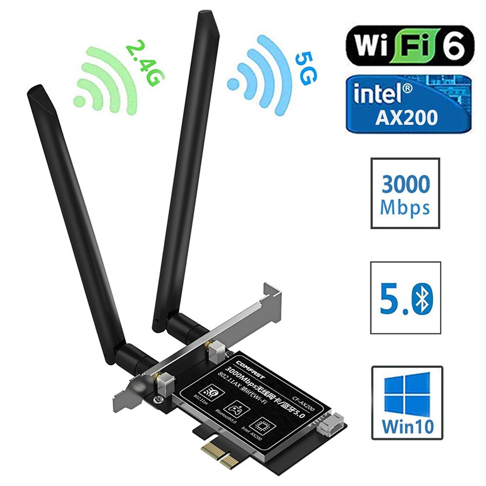 Trådløs 3000 mbps pcie dual band -fi 6 adapter intel ax200 bluetooth 5.0 netværk wifi kort 802.11ac/ax 2.4g 5g til stationær pc – Grandado