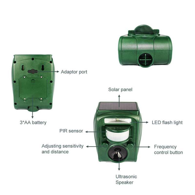 Solar Animal Repeller Ultrasone PIR Bewegingssensor Repellent Outdoor Tuin Pest Vogel Kat Hond Vleermuis Repellent Houd Dieren Weg