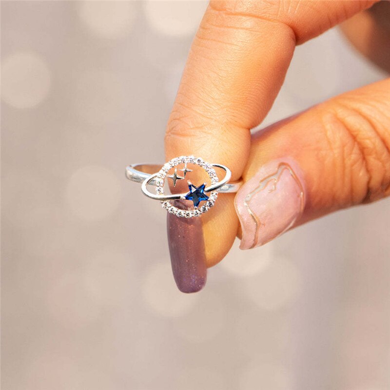 Zirkoon Crystal Planeet Ringen Voor Vrouwen Meisjes Universe Star Engagement Wedding Ring Esthetische Vinger Ring Vintage Sieraden