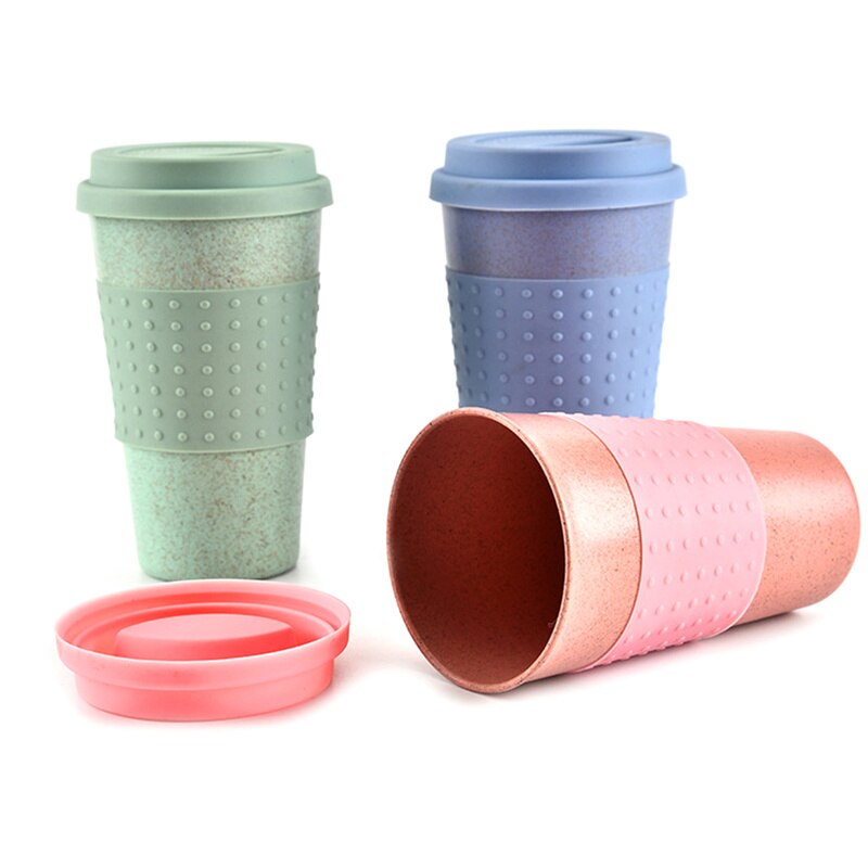 Tarwe Stro Plastic Koffie Cups Reizen Koffie Mok Met Deksel Reizen Gaan Cup Portable voor Outdoor Camping Wandelen picknick