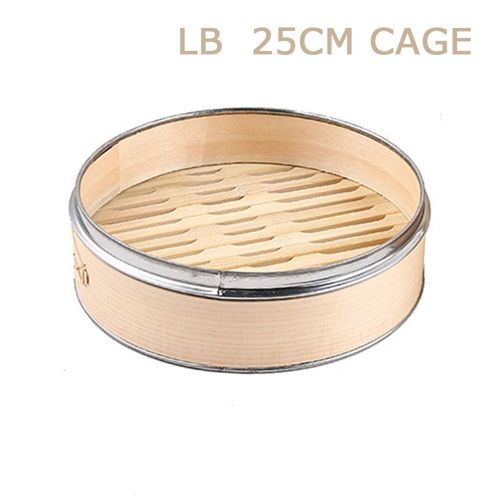 Stainless Steel Edging Bamboo Steamer Dim Sum Dishes Fish Steamer Rack Instant Pot Steamer Basket Wooden Steamed Buns Cookware: 25cm cage