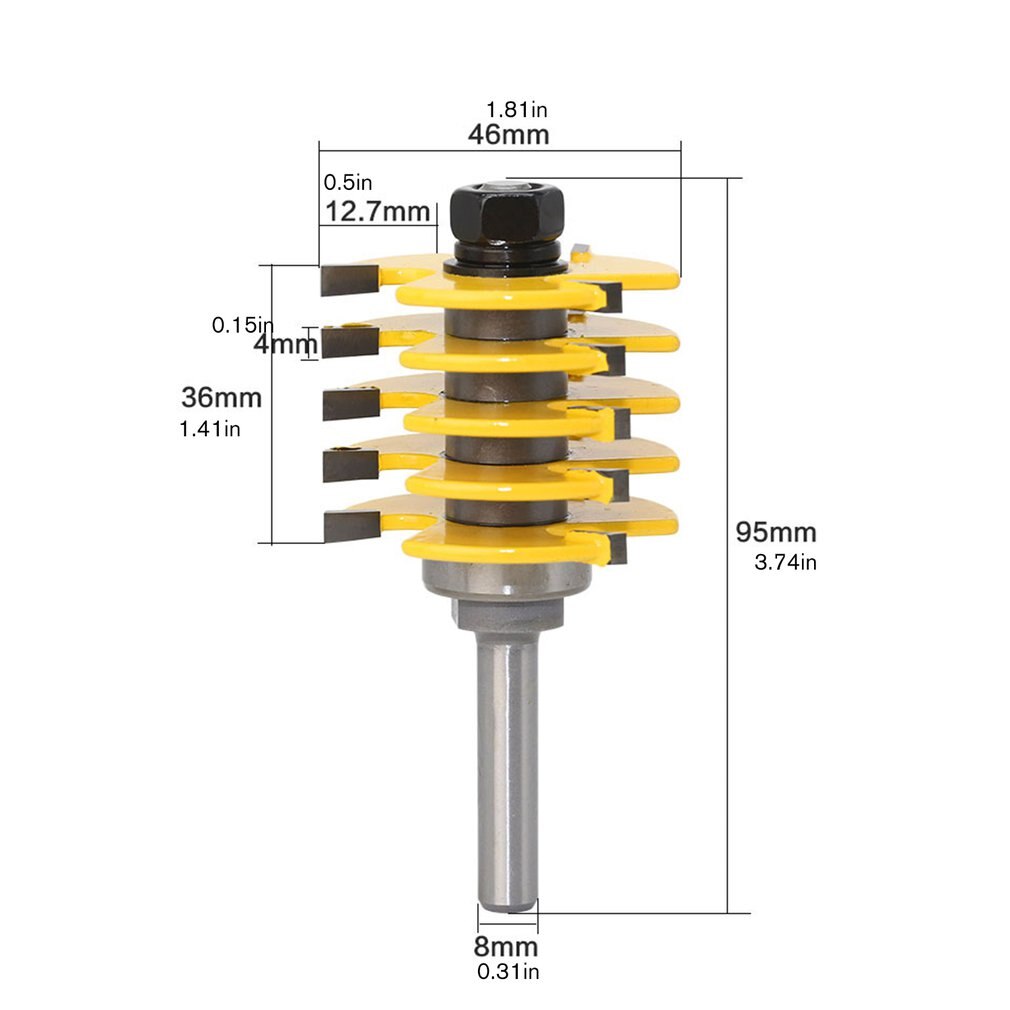 1pc 8mm skaft 12mm skaft 2 tenner justerbar fingerleddfreser bit tappkutter industrikvalitet for treverktøy