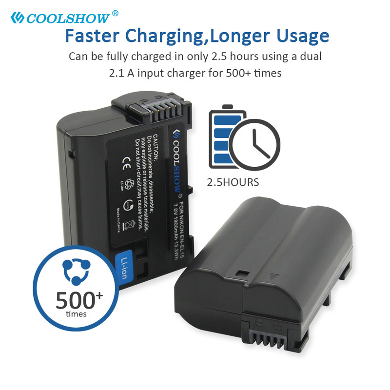 Batterie EN-EL15 mah pour appareil photo Nikon, 1900, pour modèles D7500, D7200, D7100, D7000, D850, D810, D810A, D800, D800E, MH25, V1, EN, EL15