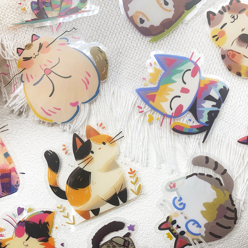 50 stuks cartoon schattige katten PET-stickers stickers voor telefoon laptop notebook skateboard gitaar DIY esthetische transparante stickers