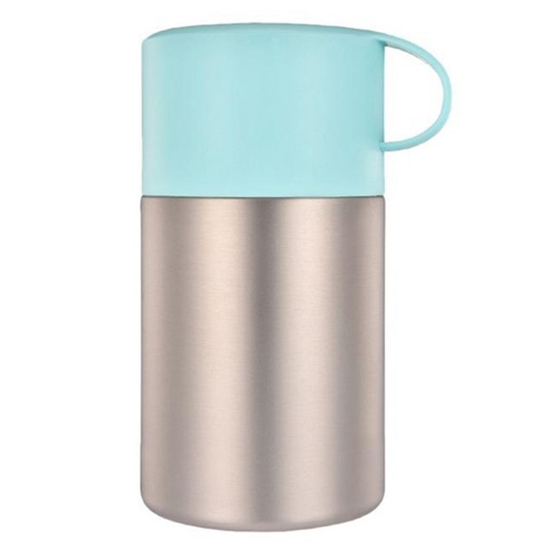 Pot de nourriture de bouteille de vide d'acier inoxydable de 600Ml bécher braisé Thermoses thermiques de soupe d'isolation de Pot de ragoût avec le pliage portatif S: Blue