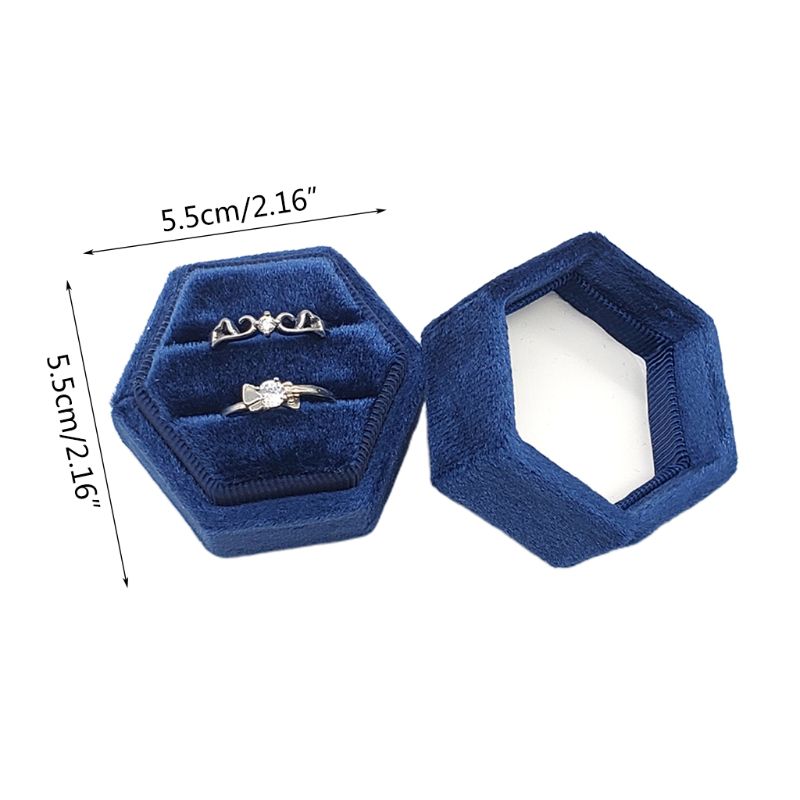 Caja de anillo de terciopelo hexagonal soporte de exhibición de anillo doble con tapa desmontable soporte de caja de anillo para ceremonia de boda