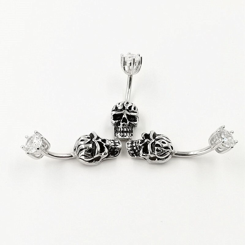 Hellolook 925 Sterling Zilver Belly Button Ring Mode Punk Gothic Schedel Bar Navel Piercing Lichaam Sieraden