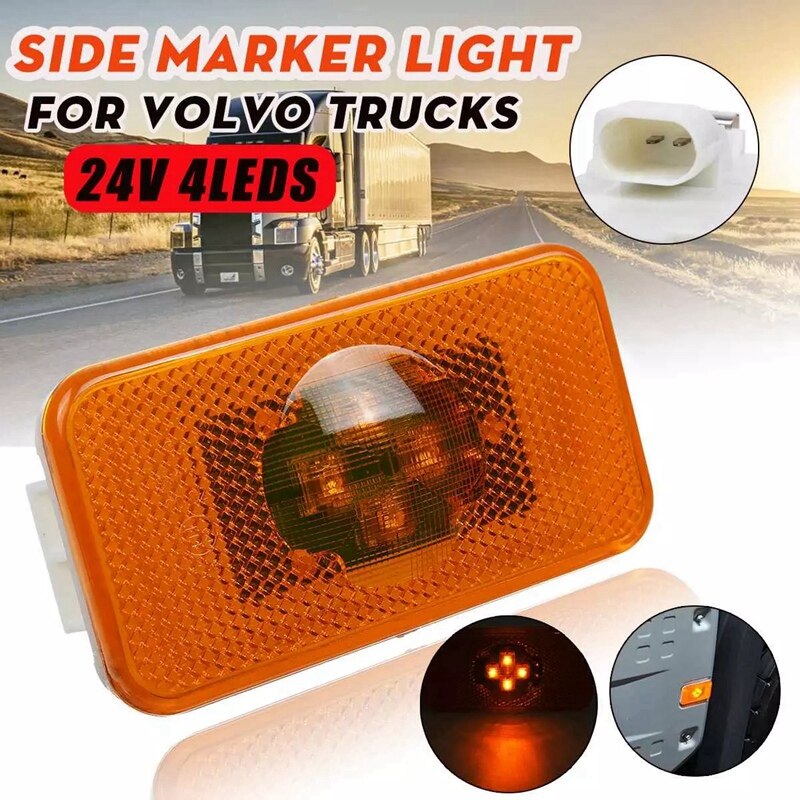 Feu de position latéral LED ambre pour camion Volvo, indicateur lumineux, 4 LED, FM/FH, -24V