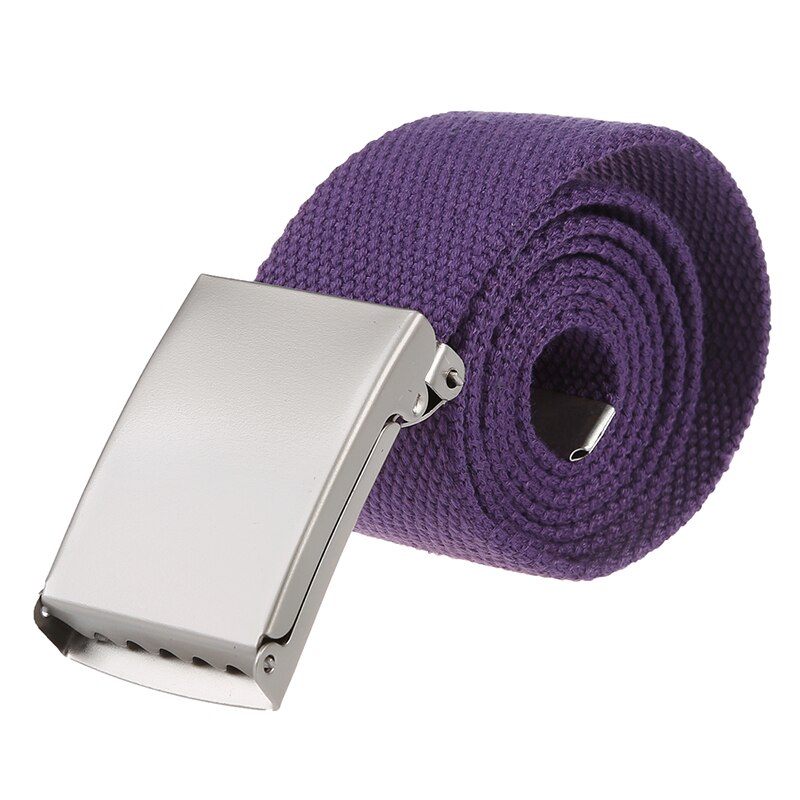 Unisex Plain Webbing Canvas Metal Buckle Belt (Purple)