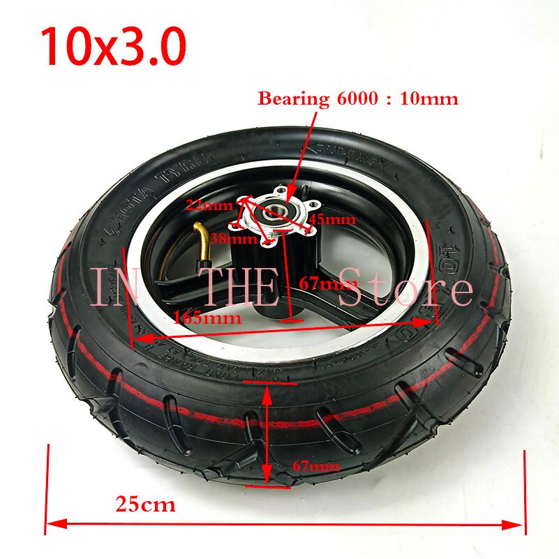 10 tum pneumatiskt hjul 10 x 3.0 däck innerrör och legeringsskivbromsfälgar för elektrisk skoterbalansering hoverboard 10*3.0 däck