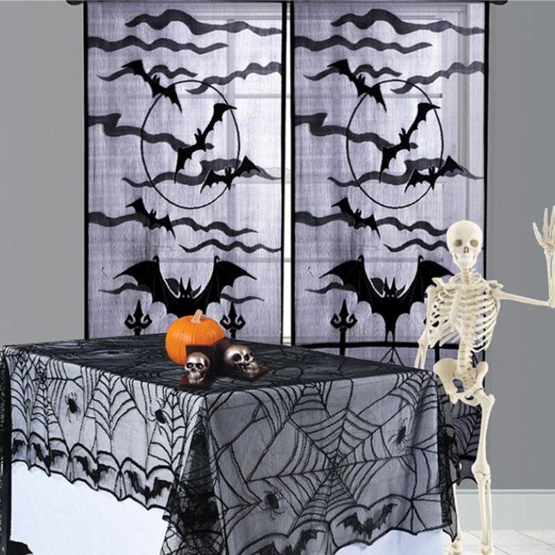 48.03x88.19 Inches Spider Web Black Tablecloth Halloween Party Decoration Horror Spider Bat Table Cloth Scene Decor Prop