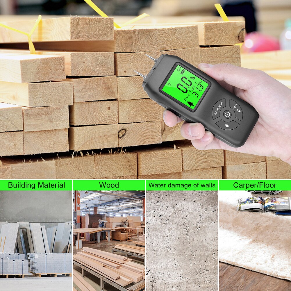 Handheld Two Pins Digital Wood Moisture Meter Paper Humidity Tester Furniture Tool Portable LCD Display Timber Damp Detector