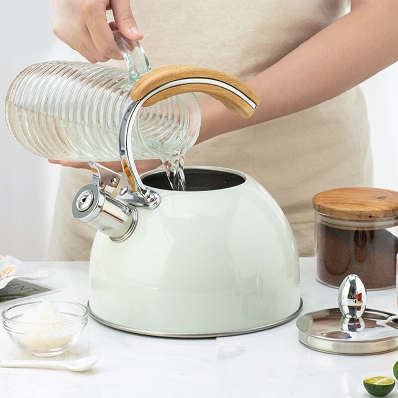3L Whistling Tea Kettle Thick Stainless Steel Teakettle Teapot with Wood Handle