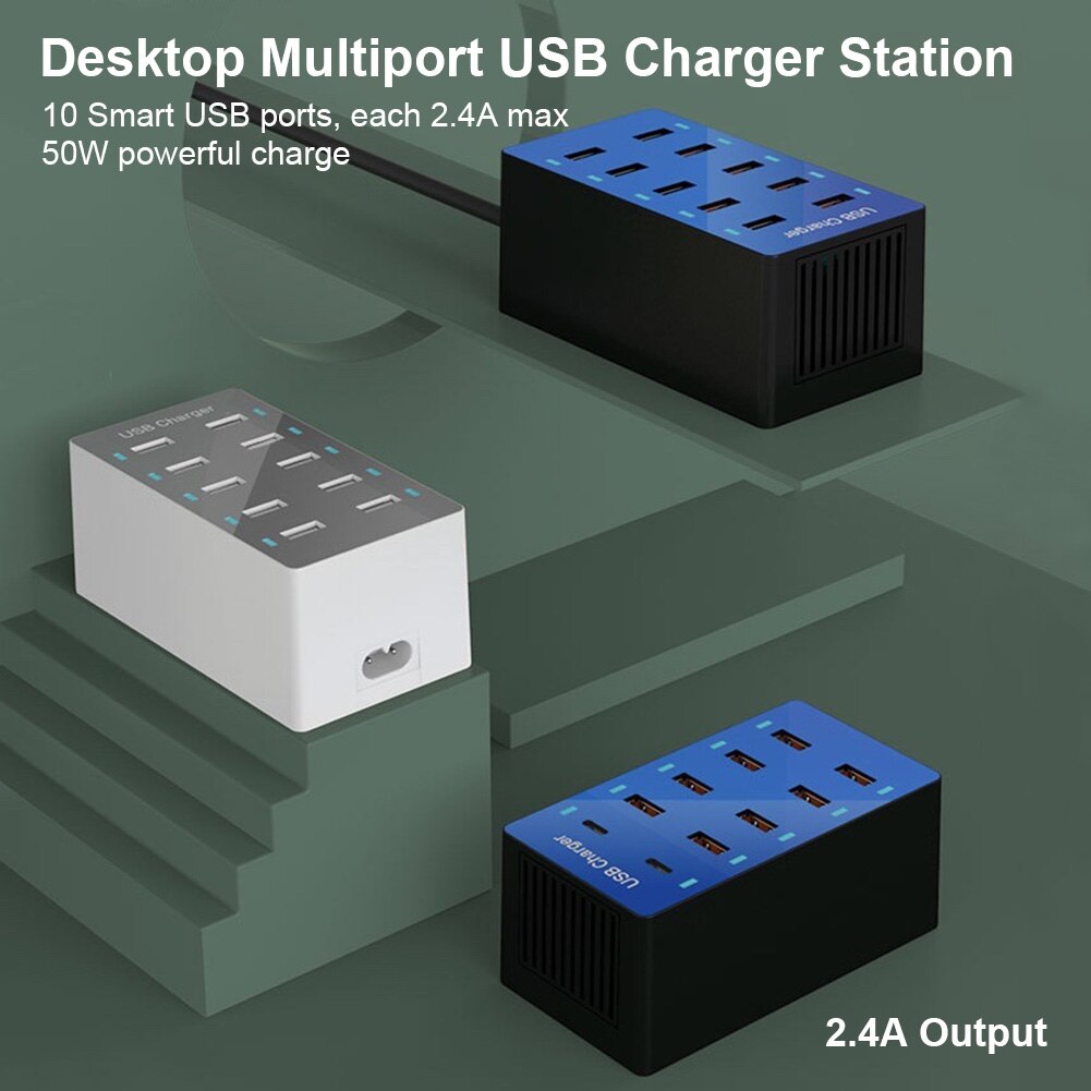 50w 10a port-usb-schnellladestation für die wand, intelligenter multiport-ladehub für den schreibtisch in familiengröße 10- adapter mit automatischer ladegeräterkennung