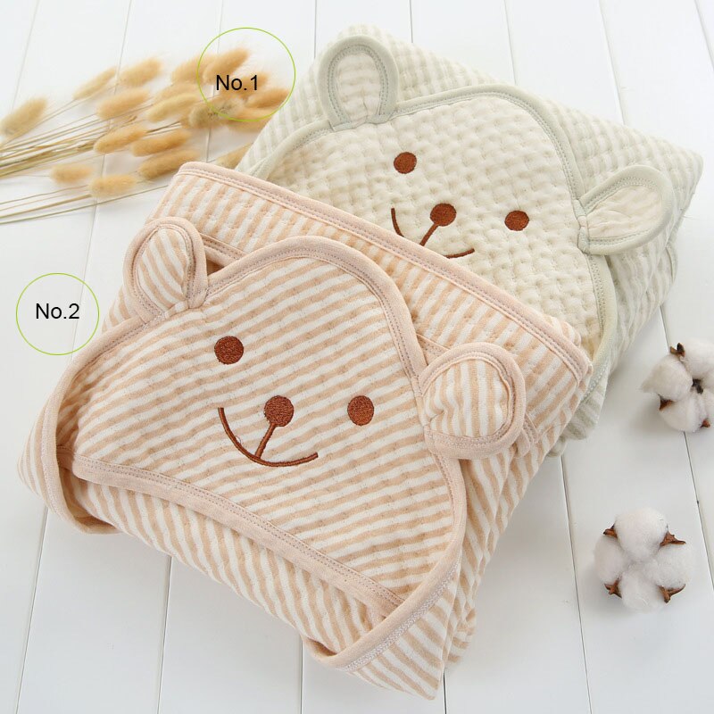 Colored Cotton Newborn Baby Hooded Quilt Baby Outdoor Blanket Bath Towel Little Bear Poncho: No.1