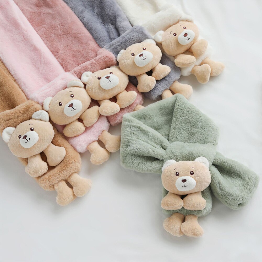 Winter schattige kindersjaal jongens meisjes sjaals baby imitatie konijnenbont kraag sjaal met cartoon beer nekwarmers